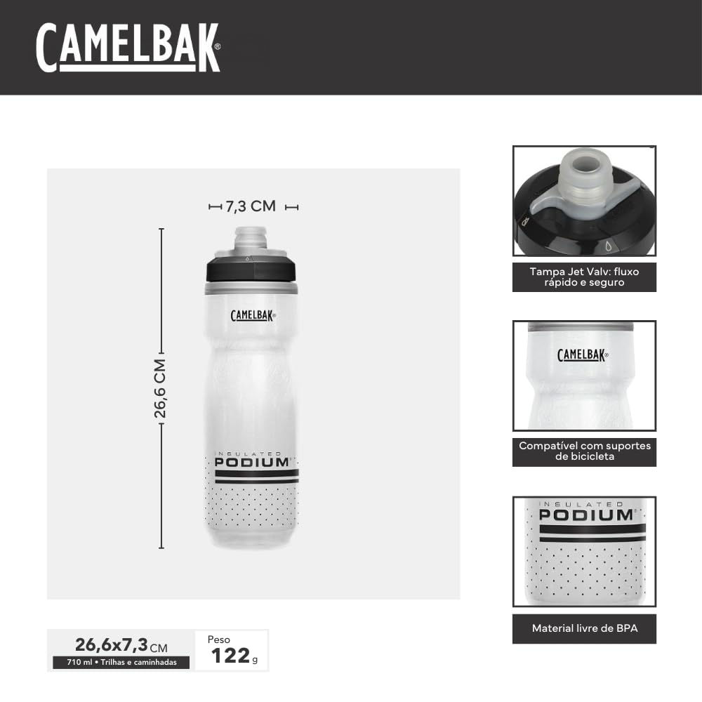 CamelBak Podium Chill Bike Insulated Squeeze Water Bottle White/Black, 24oz