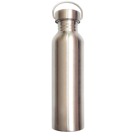 Stainless Steel Water Bottle, Uninsulated Leak Proof Sports Bottle, Wide Opening, with Carrying Loop, Silver 25 oz