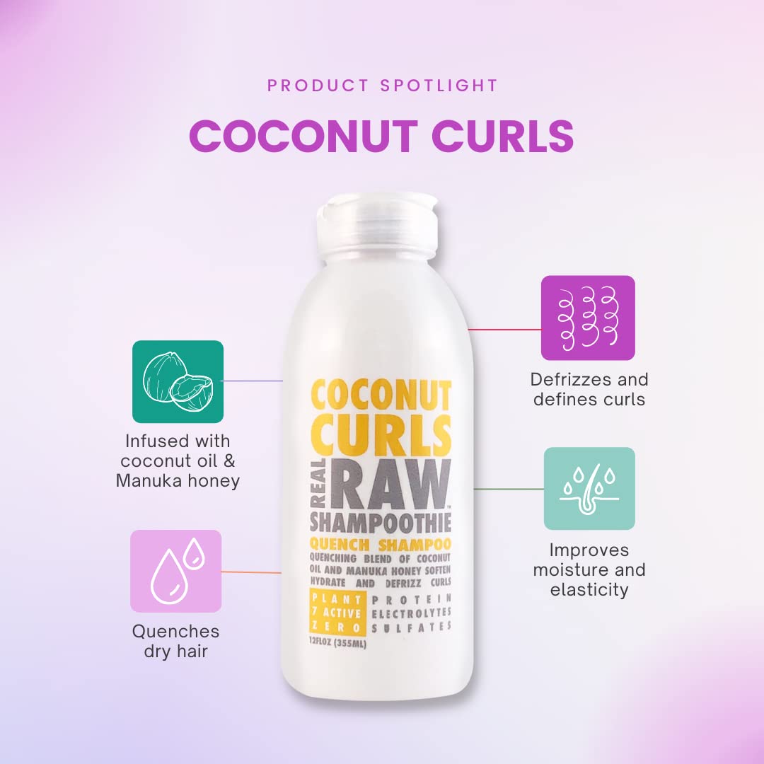 Real Raw Coconut Shampoo and Conditioner set Hydrate, Enhance, Define Curls Defrizz and Detangle 12 Fl Oz (Pack of 2)