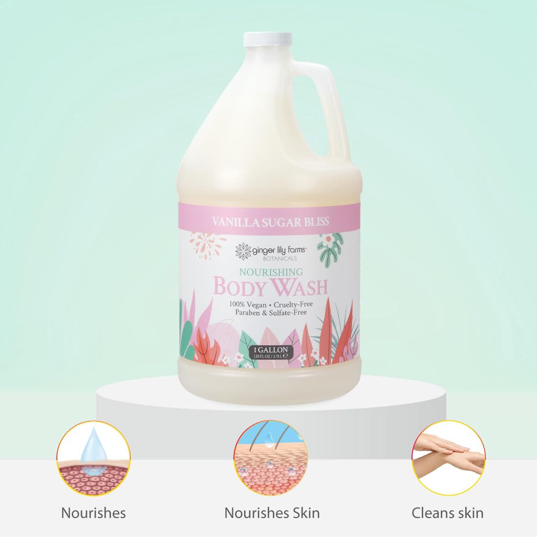 Ginger Lily Farms Botanicals Nourishing Body Wash, 100% Vegan & Cruelty-Free, Vanilla Sugar Bliss Scent, 1 Gallon (128 fl oz) Refill Beauty & Personal Care Ginger Lily Farms