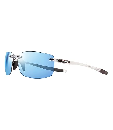 Revo Sunglasses Descend N: Polarized Lens Filters UV, Rimless Rectangle Frame, Crystal Frame with Blue Water Lens