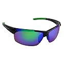 Optic Edge Frontrunner Sports & Motorcycle Sunglasses for Men or Women Semi-Rimless Black Frame w/Dielectric Green Mirror Lenses