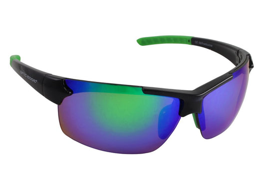 Optic Edge Frontrunner Sports & Motorcycle Sunglasses for Men or Women Semi-Rimless Black Frame w/Dielectric Green Mirror Lenses