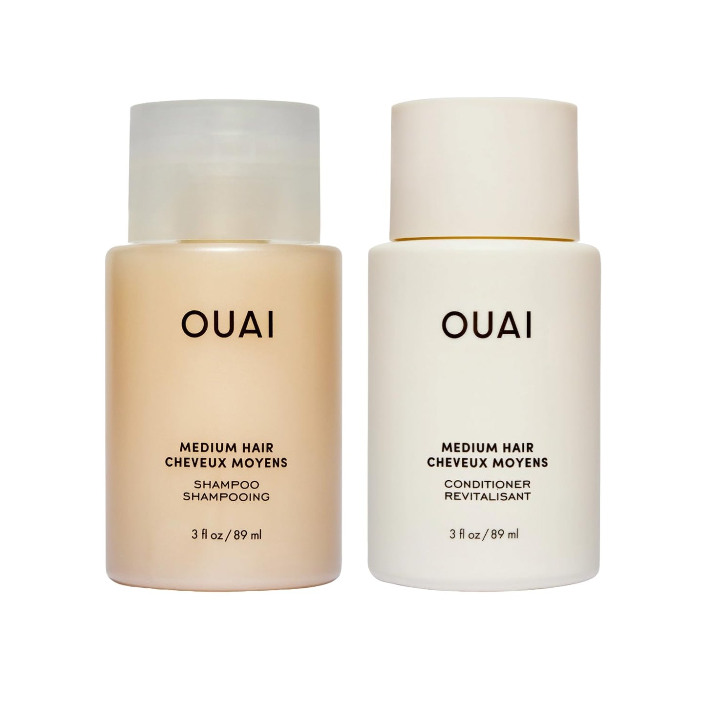 OUAI Medium Hair Shampoo & Conditioner Set, Travel Size - Hydrating Shampoo & Conditioner - With Coconut Oil, Babassu, Kumquat Extract & Keratin