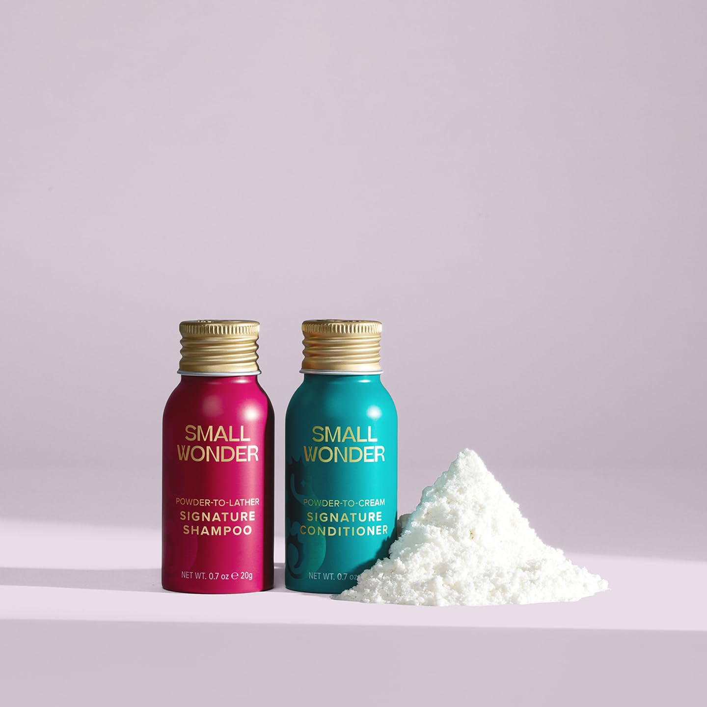 SMALL WONDER® Signature Shampoo and Conditioner Minis Travel Set 0.7oz (Up to 20 Uses) - Sulfate Free, Paraben-Free, Color-Safe, Powder to Creamy