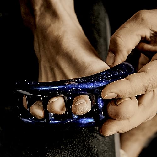 Original Yoga Toes for Men: Gel Toe Separators & Stretchers in Metallic Blue. Stop Foot Pain & Boost Athletic Performance! (Large)