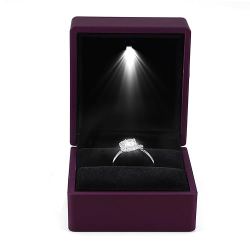 Yosoo LED Lighted Ring Box Earring Ring Gift Case Wedding Ring Jewelry Display Packaging Organizer Storage Holder for Engagement Wedding Gift ()
