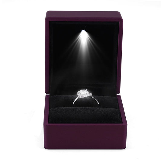 Yosoo LED Lighted Ring Box Earring Ring Gift Case Wedding Ring Jewelry Display Packaging Organizer Storage Holder for Engagement Wedding Gift ()