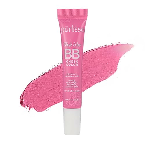 pürlisse Blush Glow BB Cheek Color - Dewy Liquid Blush for Cheeks - Enriched with Vitamin E & Hyaluronic Acid - Creamy, Lightweight & Buildable