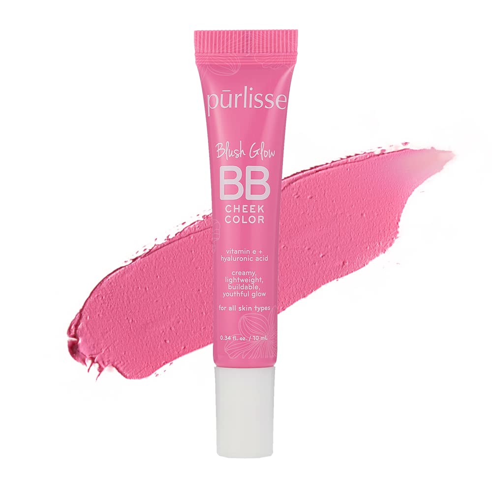 pürlisse Blush Glow BB Cheek Color - Dewy Liquid Blush for Cheeks - Enriched with Vitamin E & Hyaluronic Acid - Creamy, Lightweight & Buildable