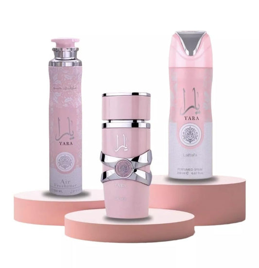 Lattafa Yara Bundle - Eau De Parfum 100ml + Perfumed Body Spray 200ml + Air Freshener 300ml | Long-Lasting Floral Vanilla Scent for Women | Complete Beauty & Personal Care Lattafa