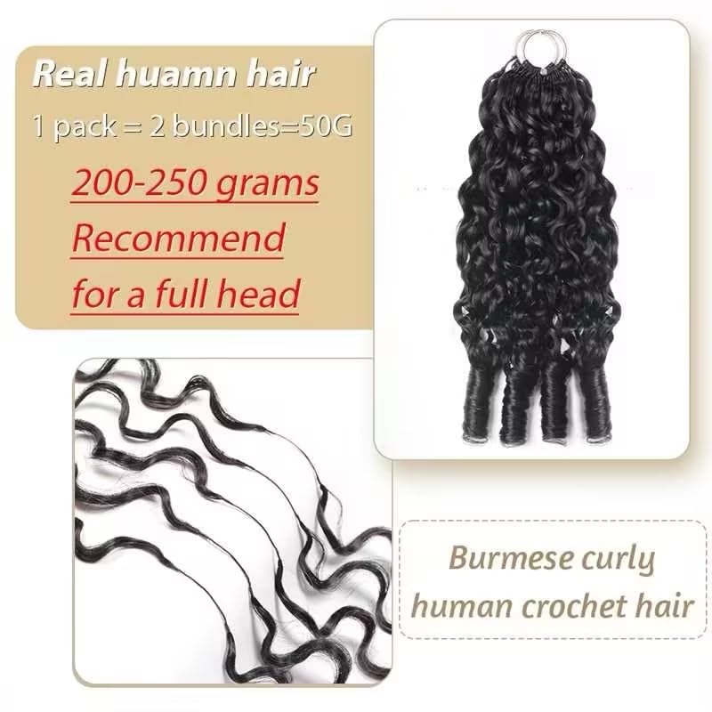 Human Crochet Hair for Black Women Burmese Curly Crochet Human Hair 22 Inch 50g Pre-Separated Wet and Wavy Knotless Feather Crochet Hair Extensions Beauty and Personal Care MORGENSTAR