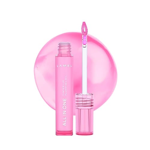Lamel All-in-One Tinted Lip Oil - Pink Sparkle - Volumizing & Hydrating Lip Oil - Plumping and Scented Gel for Day & Night Use - Long-Lasting Formula