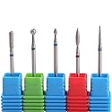 MZCMSL Russian Manicure Drill Bits, Cylinder/Ball/Flame/Needle Cuticle Bit,3/32 Shank Diamond Nail Drill Bit,5pcs