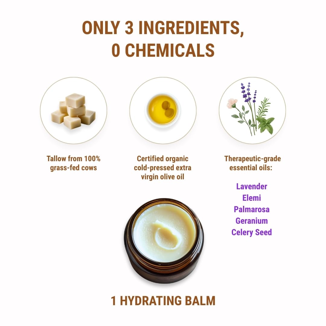 Vintage Tradition Beef Tallow All Purpose Balm - Healing, Hydrating Floral Skin Care Salve Replaces Body Lotion, Hand Cream, More - Essential Oil Beauty & Personal Care Vintage Tradition
