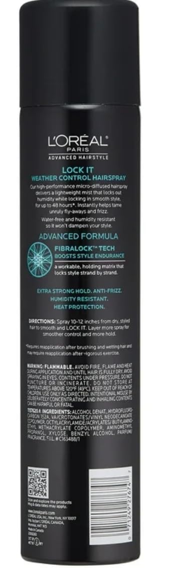 L'Oreal Advanced Hairstyle Lock It Weather Control Hair Spray Extra Strong Hold 8.25 oz (Pack of 2)