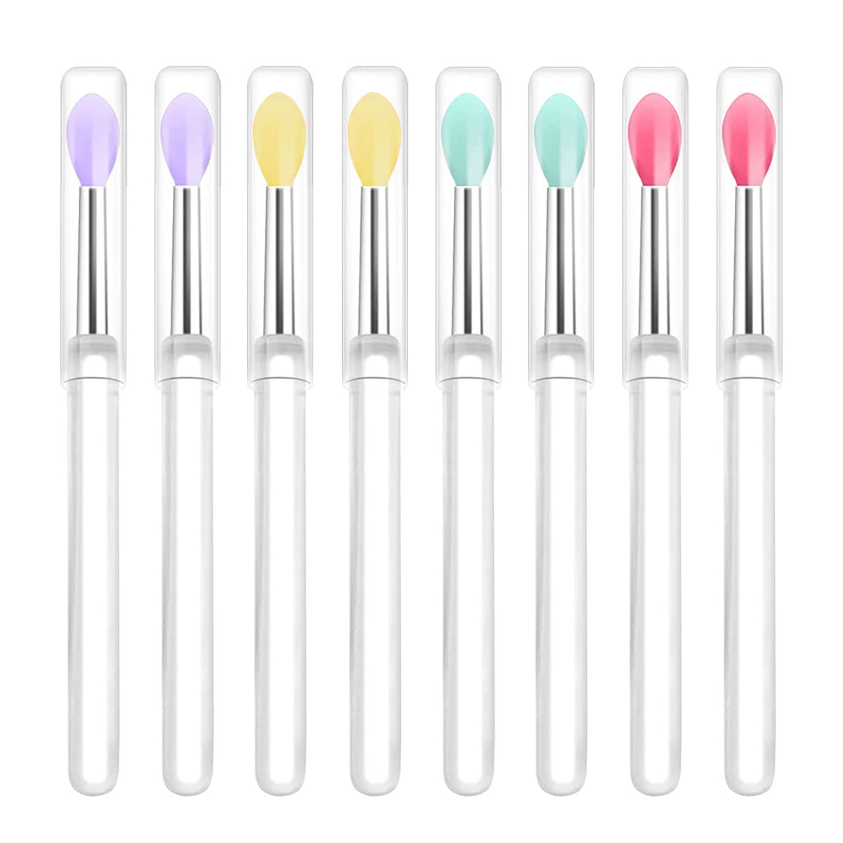 LORMAY Silicone Lip Brushes with Transparent Handles and Caps. Perfect Tools for Applying Cream Lip Mask, Eyeshadow, and Lipstick (8pcs, Multicolor)