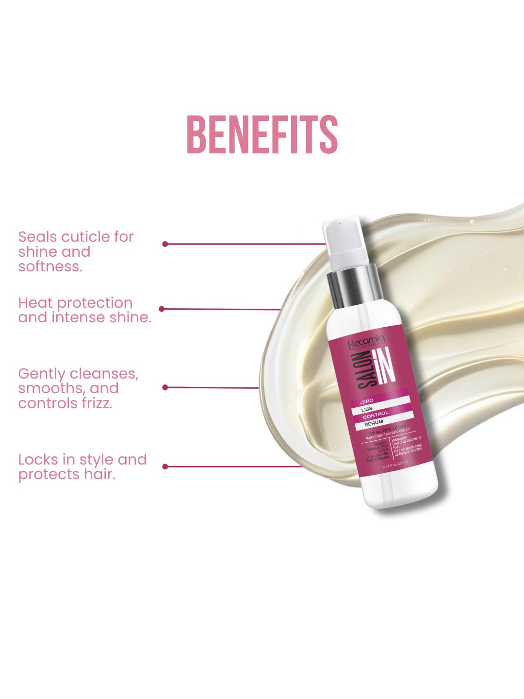 Salon In by Recamier | Liss Control Hair Care Set - Includes Shampoo (33.8 fl oz), Conditioner (33.8 fl oz) and Leave-On Treatment Set (10.1 fl oz)