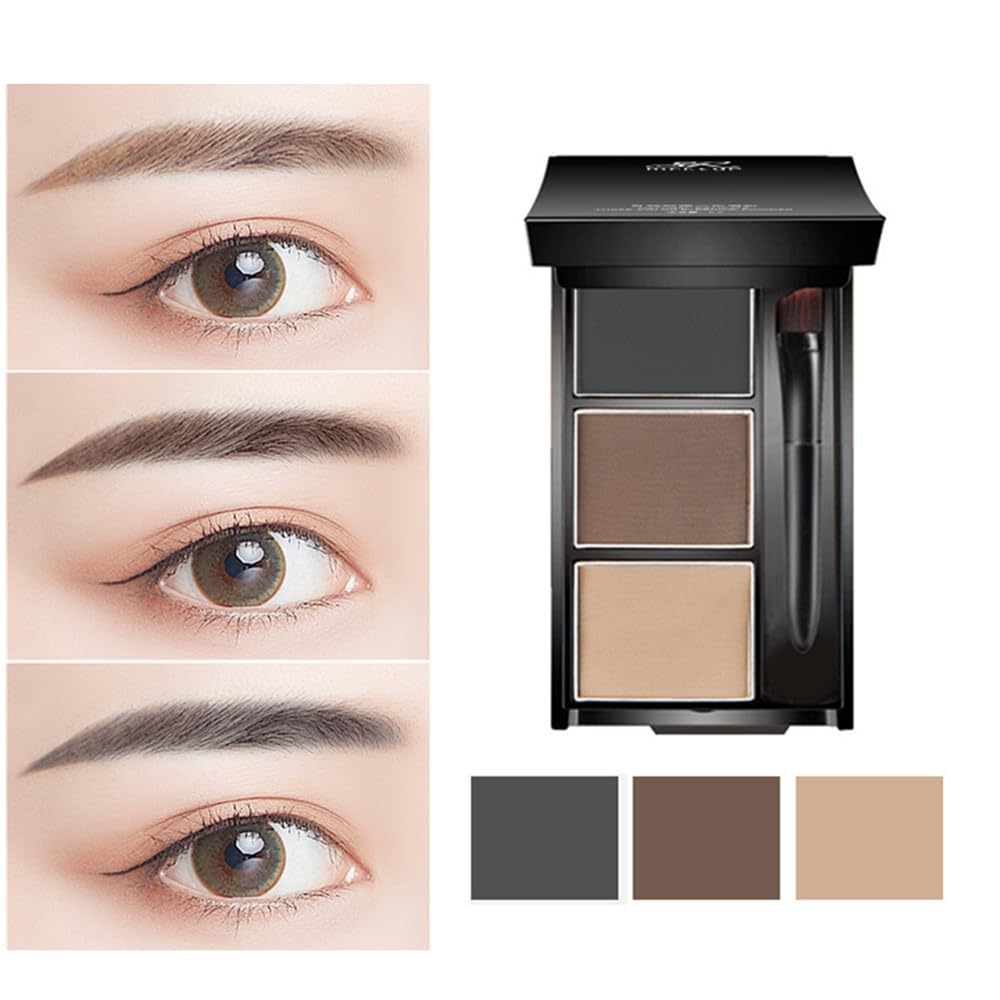 Eyebrow powder three-color brow disc waterproof eyebrow powder eyebrow makeup kit eyebrow filler to shape natural eyebrows (03# Skin color, brown