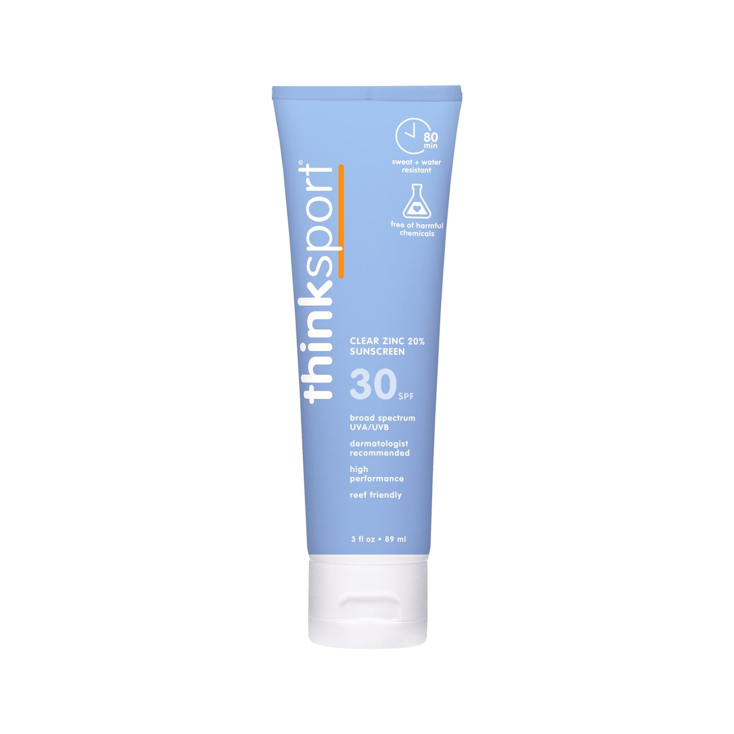 Thinksport SPF 30 Sport Sunscreen, 3oz - Clear Zinc Oxide, Water-Resistant Mineral Sun Lotion for Sports & Active Use, Reef-Safe, Vegan, Broad
