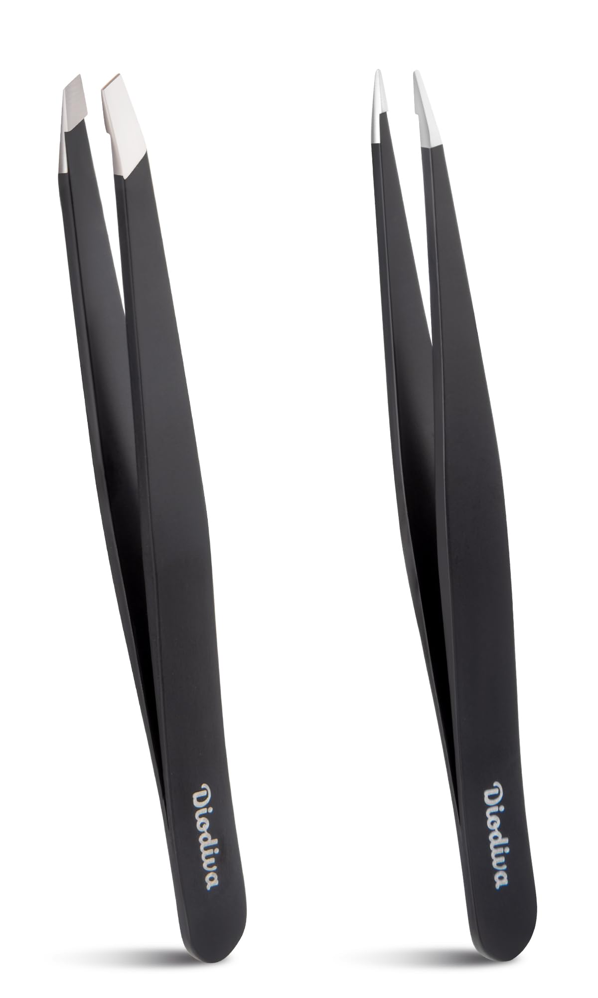 2-Pack Tweezers for Eyebrows, Facial Hair, Ingrown Hair Removal, Slant and Point Tip Tweezer Set for Women and Men, Professional Stainless Steel Beauty and Personal Care Diodiva