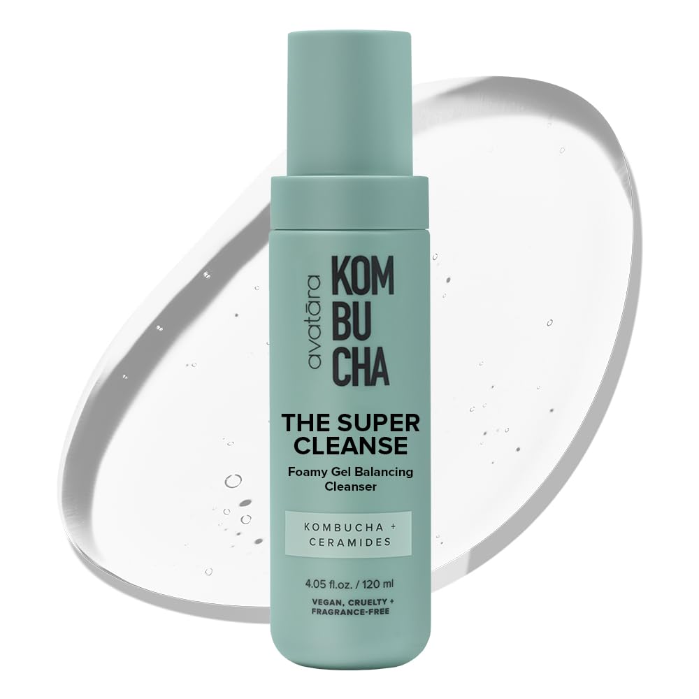 Avatara - Kombucha The Super Cleanse Face Wash, Natural Skin-Balancing Facial Cleanser, Face Cleanser with Hyaluronic Acid and Chicory Root, Skincare