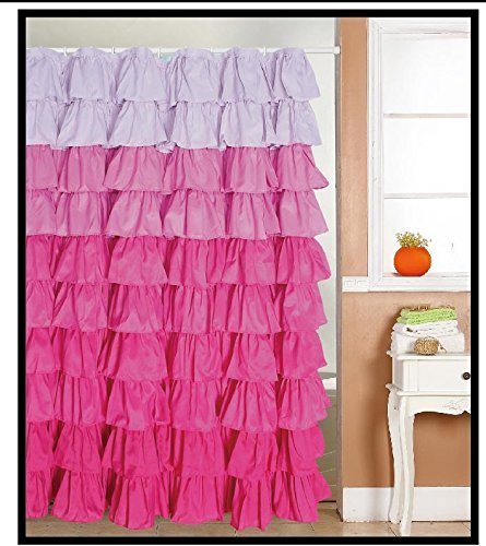 spring Home Ruffled Multi-Color Pink Fabric Shower Curtain Size 72 x 72 inch