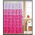 spring Home Ruffled Multi-Color Pink Fabric Shower Curtain Size 72 x 72 inch