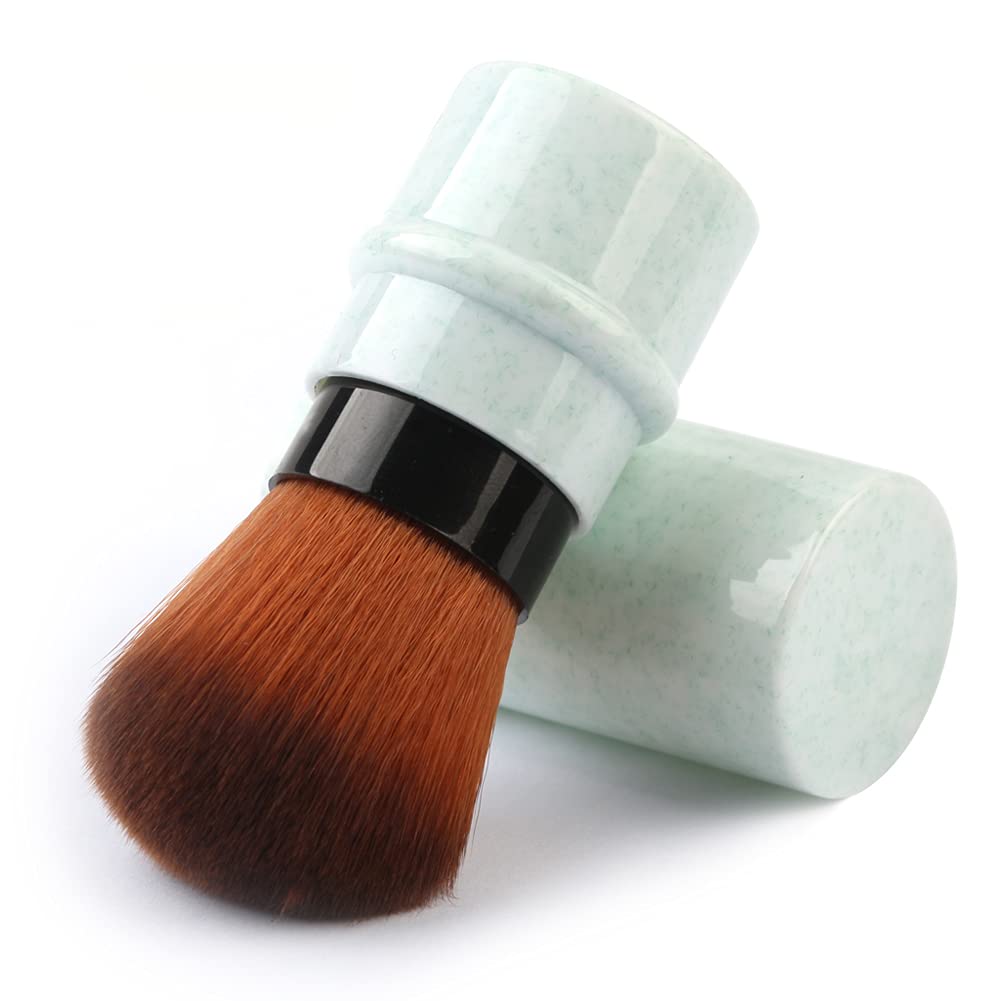 RN BEAUTY Retractable Kabuki Brushes Powder Foundation Blush Concealer Makeup Brush Portable With Cover - Green