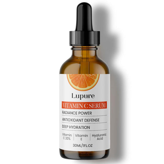Lupure Professional Vitamin C Face Serum 20%, Anti Aging Facial Super Vit C Serum with Ascorbic Acid Hyaluronic Acid & Vitamin E for Dark Spots, Skin
