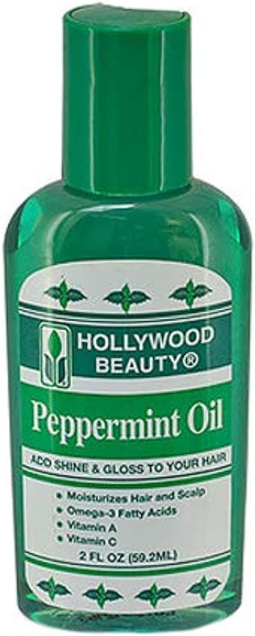 Hollywood Beauty Peppermint Hair Oil, 2 oz - Conditions Hair & Skin, Natural Treatment for Dry Itchy Scalp, Moisturizes with Omega-3, Vitamin A & C