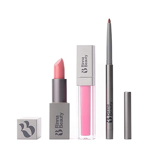 Rinna Beauty Icon Lip Kit - Pinky - All-in-one Lip Kit Includes Lipstick, Lip Gloss, and Lip Liner - CANDY PINK look - Vegan, Long-lasting, Anti-aging