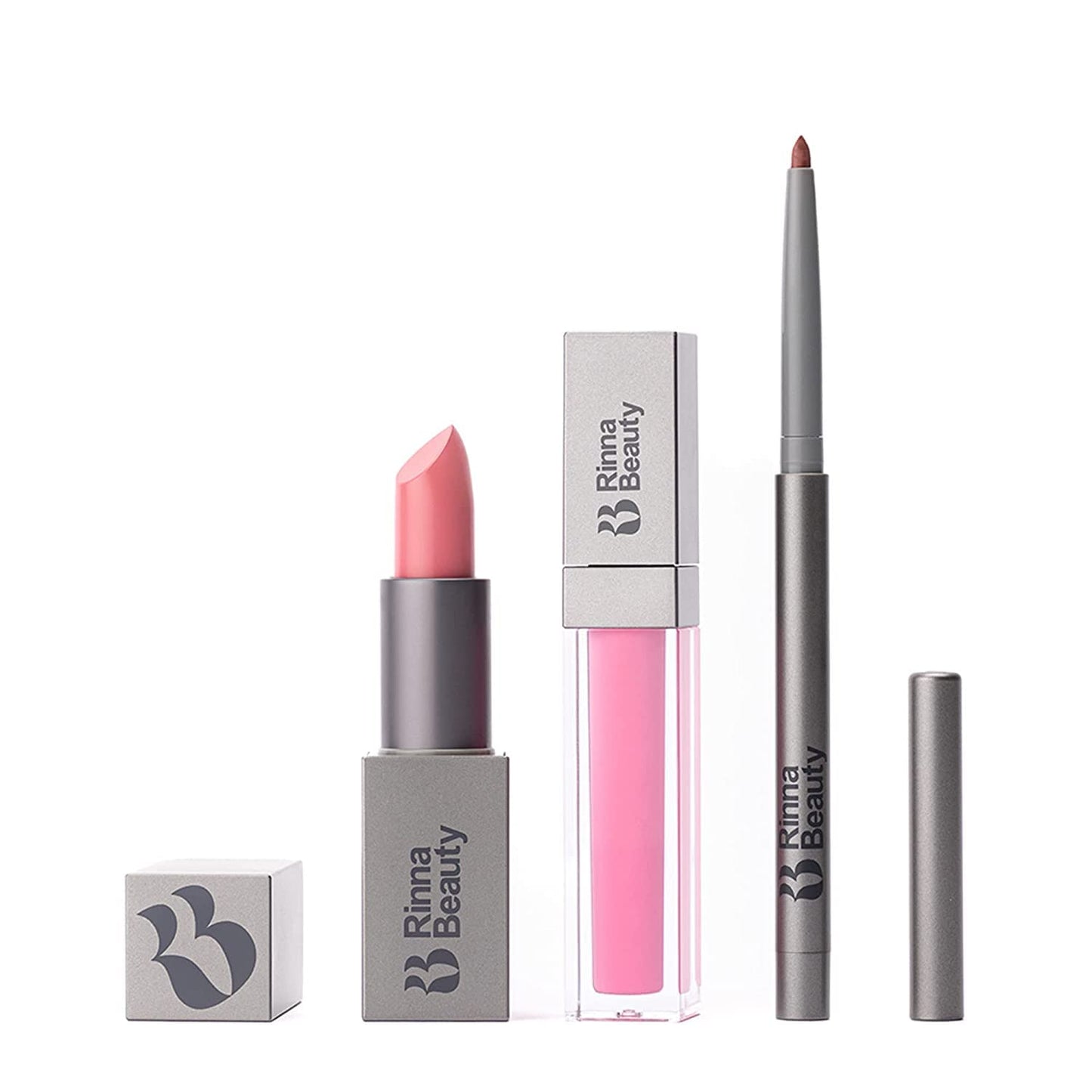 Rinna Beauty Icon Lip Kit - Pinky - All-in-one Lip Kit Includes Lipstick, Lip Gloss, and Lip Liner - CANDY PINK look - Vegan, Long-lasting, Anti-aging