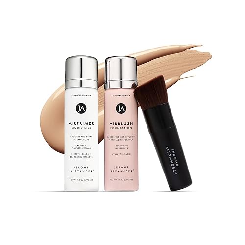 MagicMinerals AirBrush Foundation Set by Jerome Alexander - 3pc Set Includes Primer, Foundation and Kabuki Brush - Spray Makeup with Anti-aging