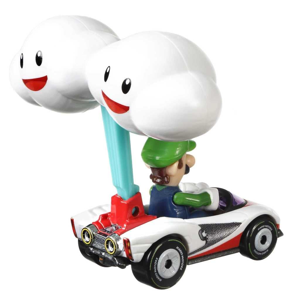 Hot Wheels Die-Cast Mario Kart Luigi in P-Wing Kart with Cloud Glider