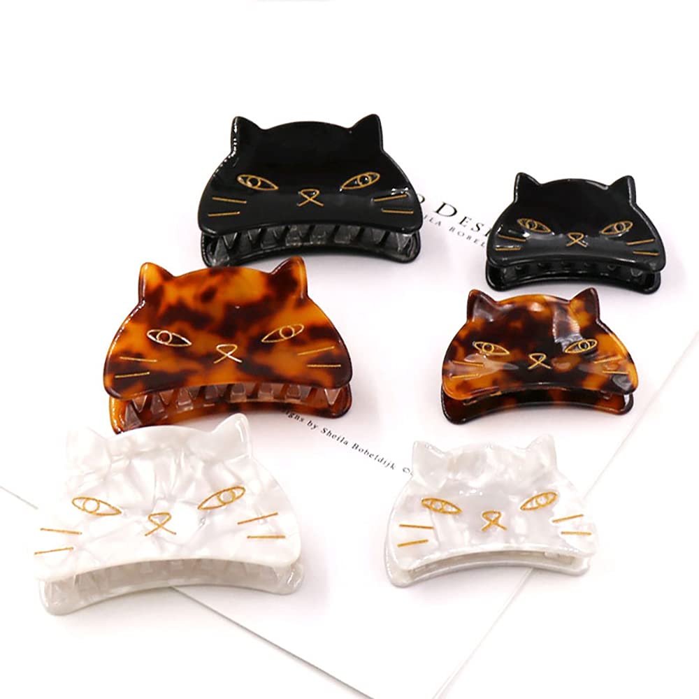 Yusier 2 PCS Cute Cat Claw Hair Claw Clip Two Sizes That Stay in Place Hair Clips Hair Clips fo Women Girl (Black Cat)