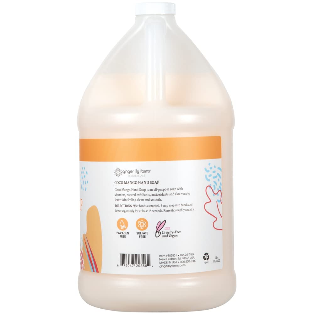 Ginger Lily Farms Botanicals All-Purpose Liquid Hand Soap Refill, Coco Mango, 100% Vegan & Cruelty-Free, Coconut Mango Scent, 1 Gallon (Pack of 4) Beauty & Personal Care Ginger Lily Farms