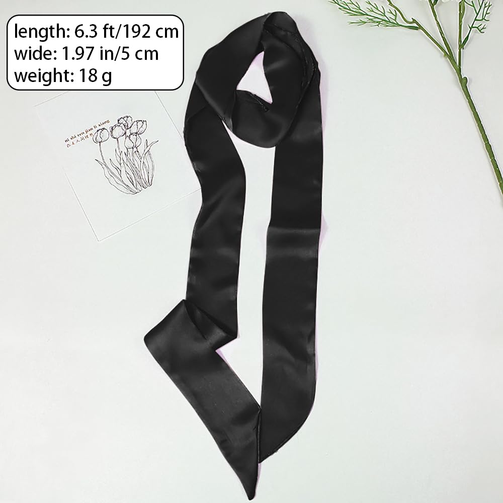 Tangseajiao 1 Pc Black Satin Belt, Ribbon Long Sash Belt for Dress, Wedding,Birthday, Special Occasion Accessories for Ladies, Women