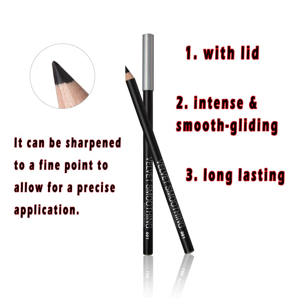 Black Eyeliner Pencil Set - 12 PCs Matte Silky Formulas Waterproof Eye Crayon Liners