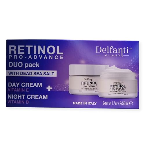 Delfanti-Milano • RETINOL PRO-ADVANCE • Anti-Aging DUO pack • Day + Night Creams • Face and Neck Moisturizers with Dead Sea Minerals and Vitamins E