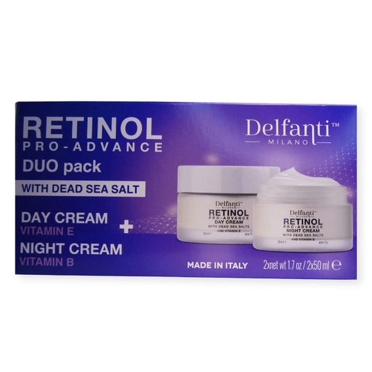 Delfanti-Milano • RETINOL PRO-ADVANCE • Anti-Aging DUO pack • Day + Night Creams • Face and Neck Moisturizers with Dead Sea Minerals and Vitamins E