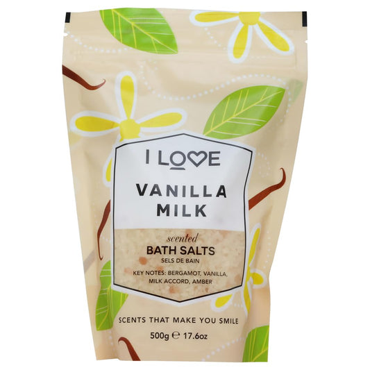 I Love Vanilla Milk Bath Salts - Calming Bath Soak with Amber and Vanilla Scent - Relaxing Bath Salts - Comfort and Nourish Skin - 17.6 oz Beauty and Personal Care I LOVE