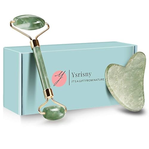Ysrisny Gua Sha Facial Tools Jade Roller for Face - Facial Massage Tool for Anti Aging Wrinkles and Skin Rejuvenate -100% Natural Jade Stone for Face