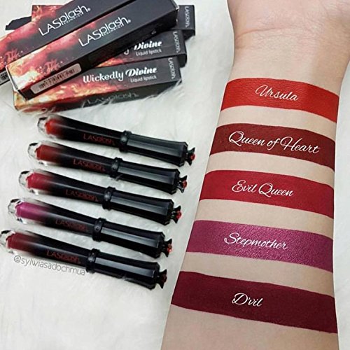 LA Splash Cosmetics Soft Long Lasting Liquid Dark Deep Red Lipstick Matte Scarlet Waterproof Liquid Lipstick- Wickedly Divine Collection (Queen