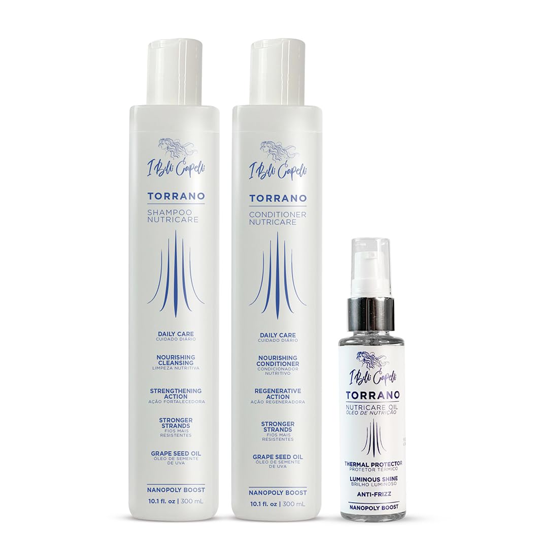 I Belli Capelli Torrano NutriCare Shampoo, Conditioner & Hair Oil Set - Strengthens, Nourishes & Moisturizes Dry, Damaged or Color-Treated Hair