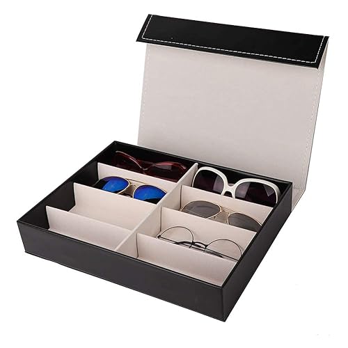 Pongnas 8 Grids Sunglass Jewelry Storage Organizer for Rings Earring, Glasses Box Organizer Leather Eyeglasses Collector Display Case Storage Box