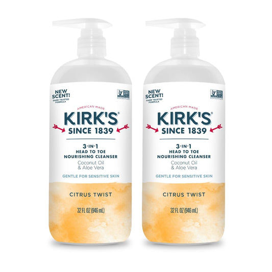 Kirk's 3-in-1 Head to Toe Nourishing Liquid Cleanser- for Men, Women & Children - Premium Coconut Oil & Aloe Vera- Non GMO & Vegan - Citrus Twist - 32 Beauty & Personal Care Kirk's