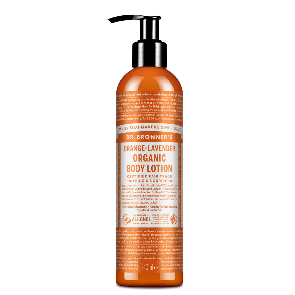 Dr Bronner's 3-in-1 Orange & Lavender Organic Hand and Body Lotion, Made with Organic Oils, Used for Hands, Face and Body, Certified Fair Trade Beauty & Personal Care Dr. Bronner's