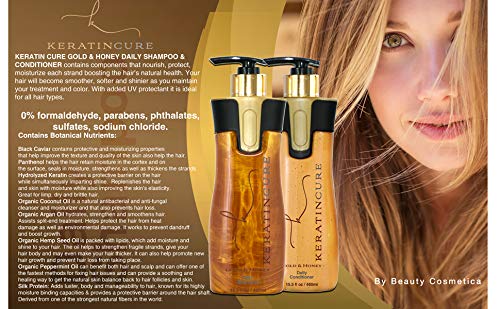 Keratin Cure Gold and Honey daily use Shampoo Conditioner Set Botanical Extracts, Protein SULFATE FREE protect Color Enhance Hair Growth for keratin