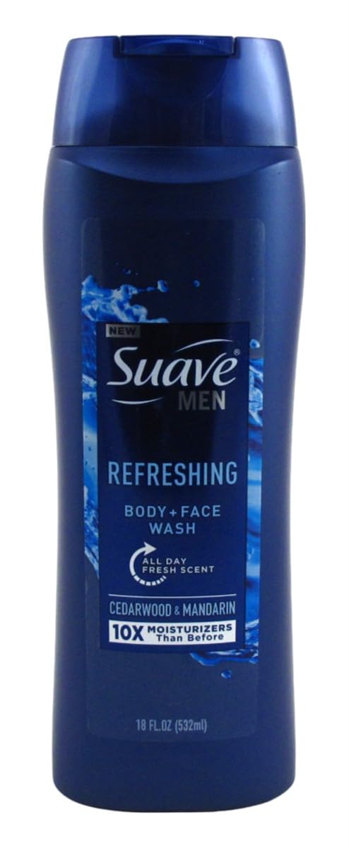Suave Body + Face Wash Men 18 Ounce Refreshing Cedarwood (Pack of 2)